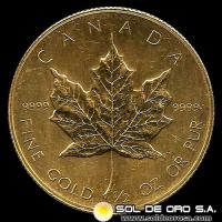 CANADA - HOJA DE MAPPLE 1/2 oz, 20 DOLLARS - 1988 - MONEDA DE ORO
