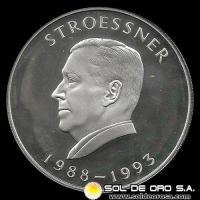 SIN STOCK - ILUSTRACION - REPUBLICA DEL PARAGUAY - 10.000 GUARANIES, 1988 - PERIODO PRESIDENCIAL 1988-1993 - GENERAL ALFREDO STROESSNER - MONEDA CONMEMORATIVA DE PLATA