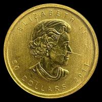 CANADA - HOJA DE MAPPLE 1 oz., 50 DOLLARS, 2011 - MONEDA / ONZA DE ORO 999