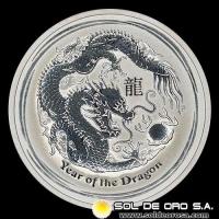 AUSTRALIA - 2 DOLLARS, 2012 - YEAR OF THE DRAGON - 2 OUNCES - MONEDA DE PLATA