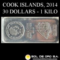 COOK ISLANDS - 30 DOLLARS, 2014 - MONEDA/LINGOTE DE PLATA 999