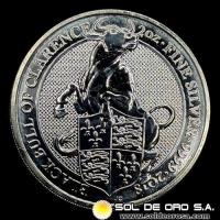 INGLATERRA - 5 POUNDS, 2018 - BLACKBULL OF CLARENCE - 2 OUNCES - MONEDA DE PLATA