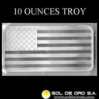SILVERTOWNE - 10 OUNCES - AMERICAN FLAG - BARRA DE PLATA PURA